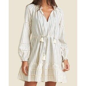 Veronica Beard Danica Tunic Mini Dress Striped Printed Eyelet Ruffle S 282087